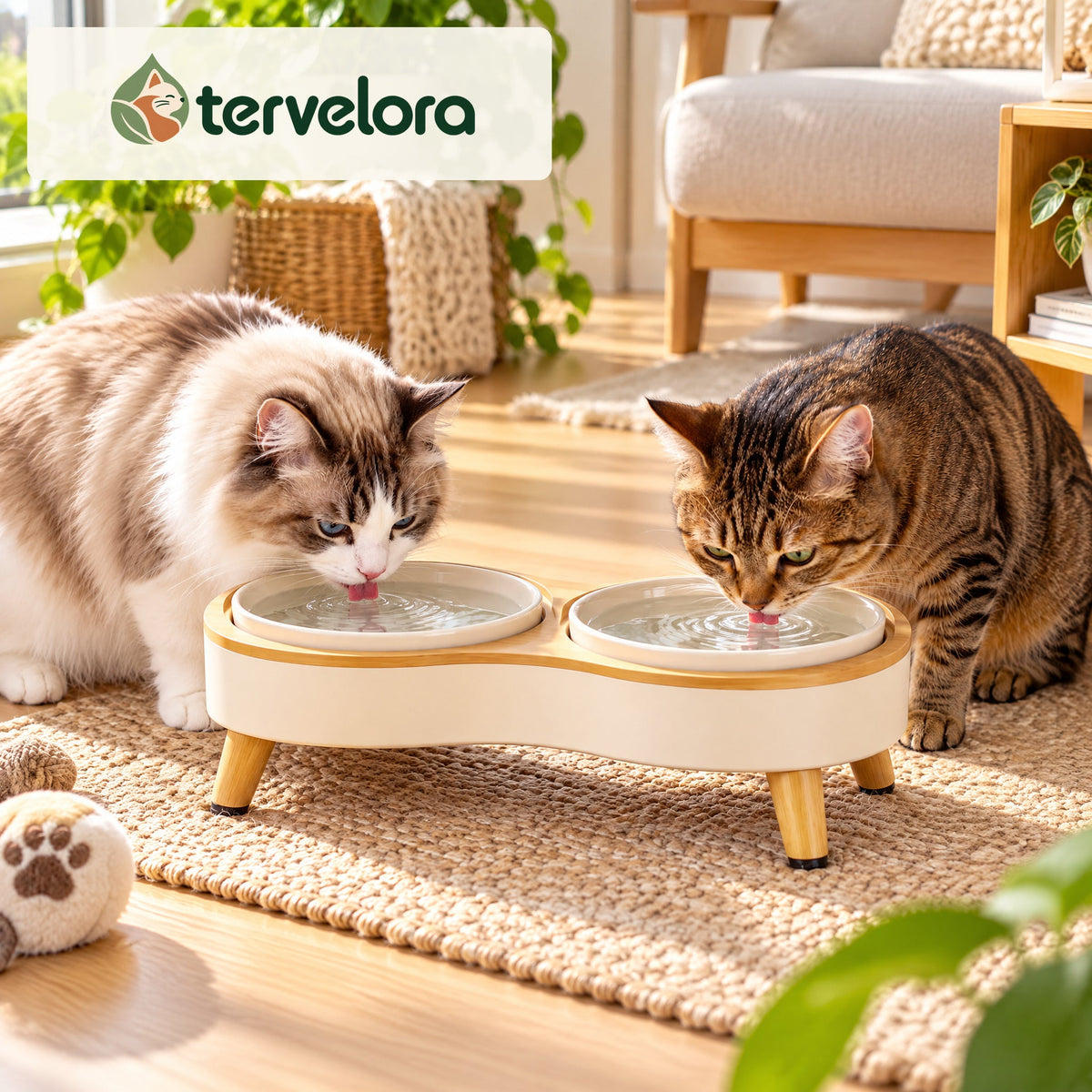 tervelora™ Double Cat Water Bowl Stand – image 1