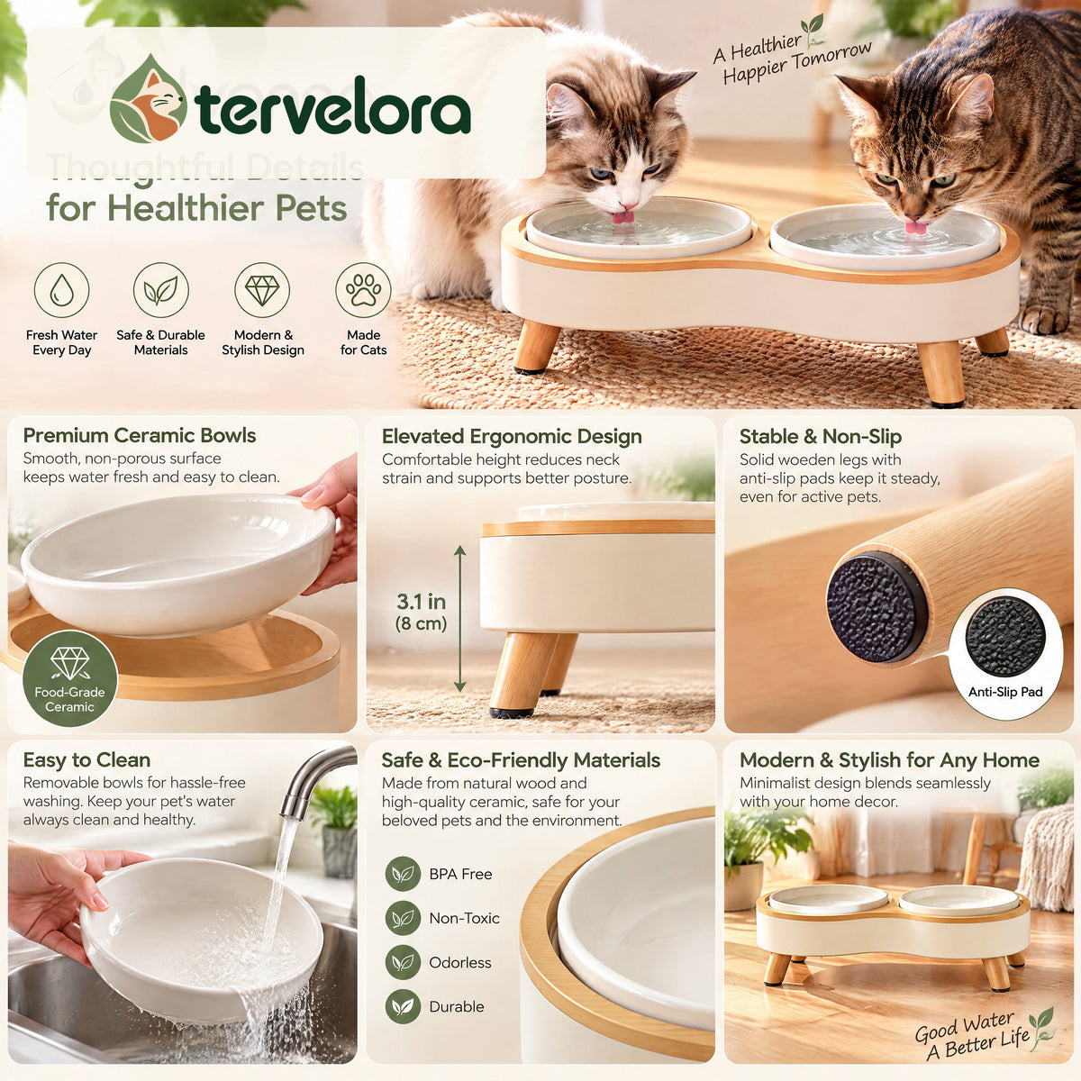 tervelora™ Double Cat Water Bowl Stand – image 4
