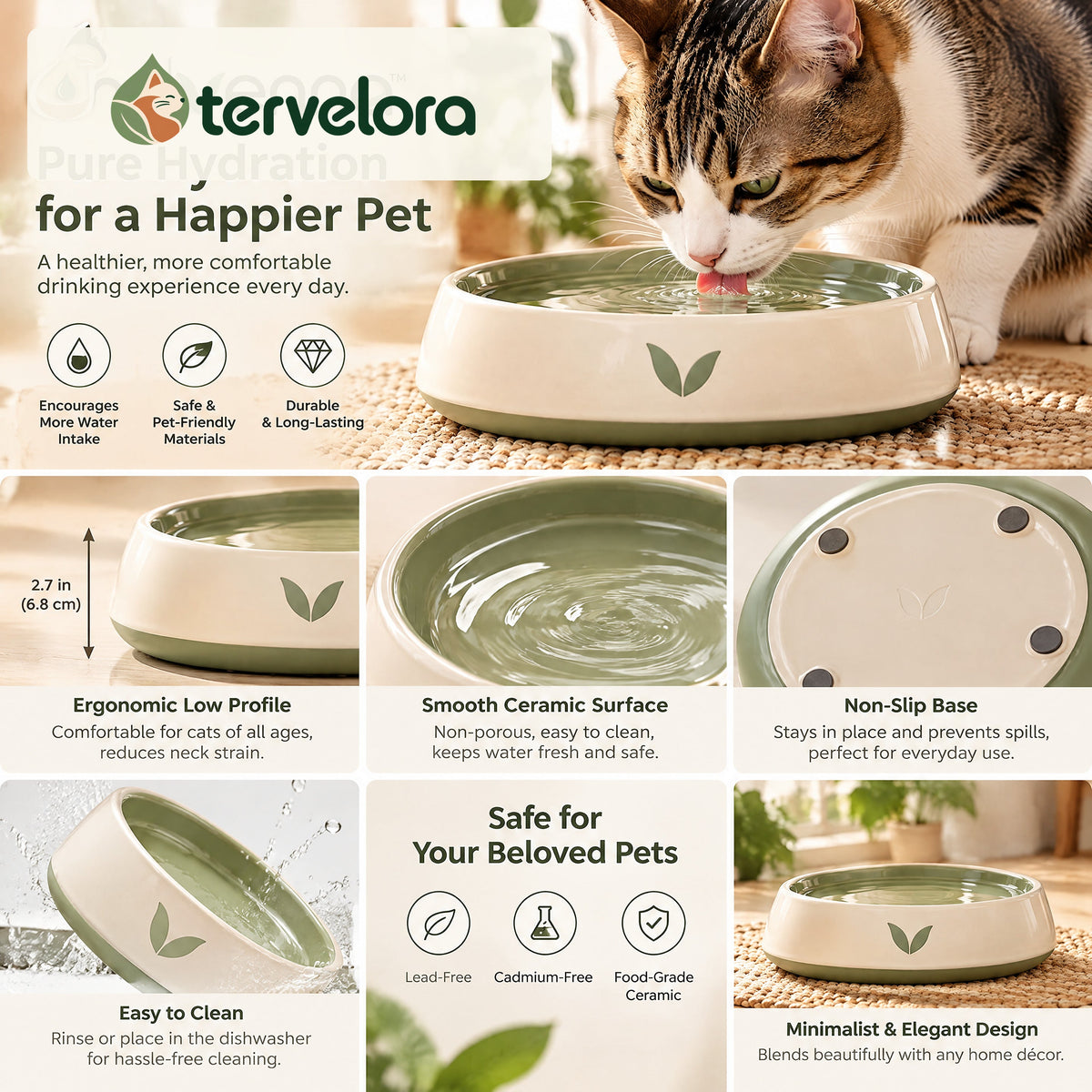 tervelora™ Wide Shallow Cat Water Bowl – image 2